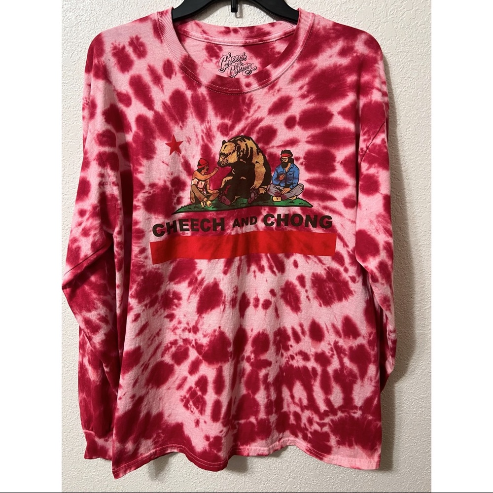 Cheech&Chong long sleeve Cali shirt, Mens size Large, White w/ red tiedye